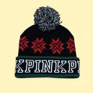Black Red and Green VS PINK Holiday Pom-Pom Beanie